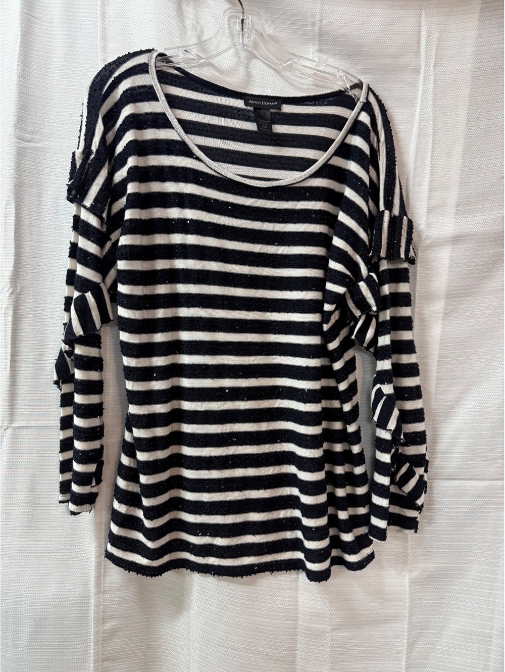 Ashley Stewart Black and White Striped Sequin Long Sleeve Top Size 18/20